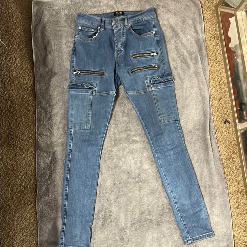 Mossimo Blue Denim Skinny Jeans with Zipper Details